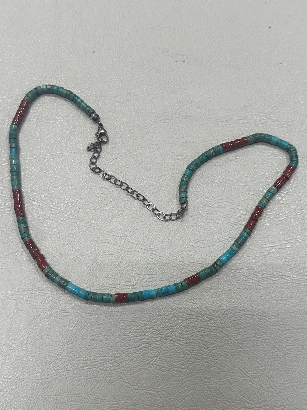 turquoise and coral heishi necklace on 925 silver